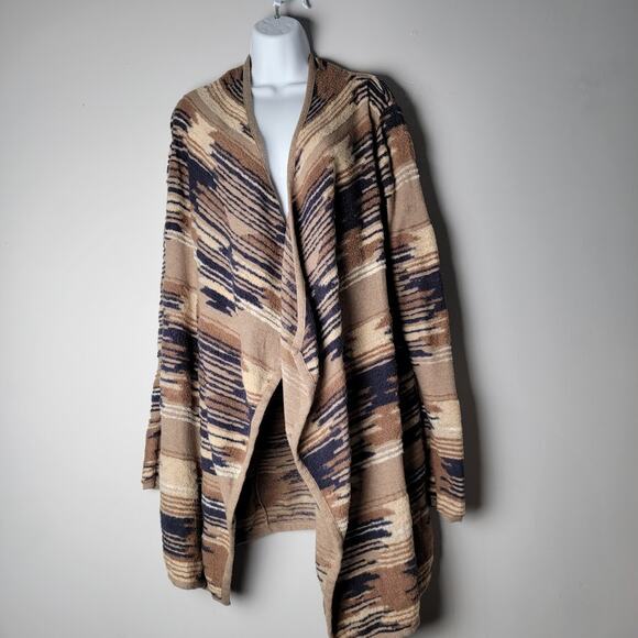Lucky Brand Cardigan Size M Open Front Tribal Knit Sweater Earth Tones Boho Cozy - Picture 1 of 9